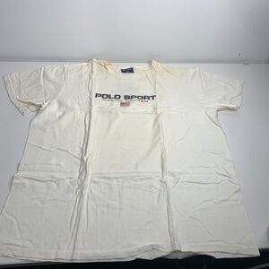 Vintage 90s Polo Sport Ralph Lauren Spell Out Logo White T-Shirt Size XL